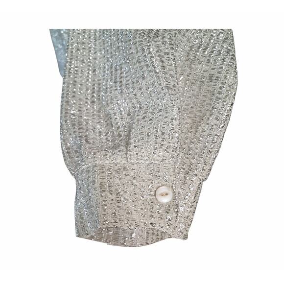 MY KINDA GAL Vintage Metallic Top Size 10 Silver Cream Loose Fit Blouse Belt - Picture 10 of 13